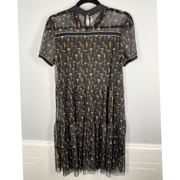 YDY, Size Medium, Navy Mesh Dress, Boat Print, Illusion Neckline, Flowy, EUC - Picture 3 of 7